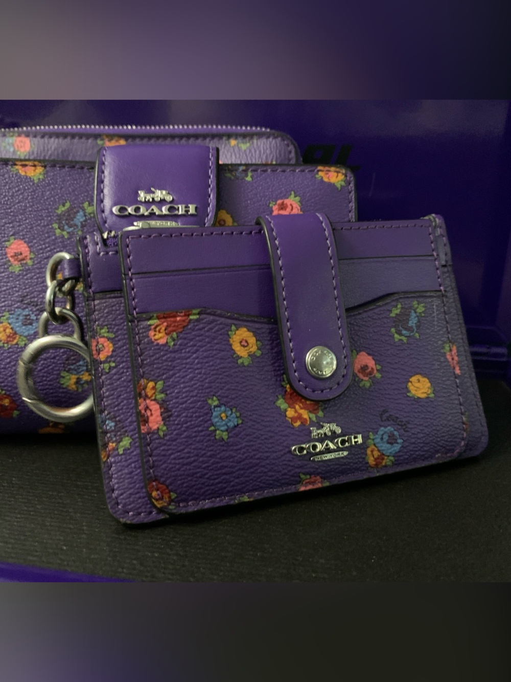 COACH Purple Floral Zip Wallet & Card Case Set - Picture 4 of 8